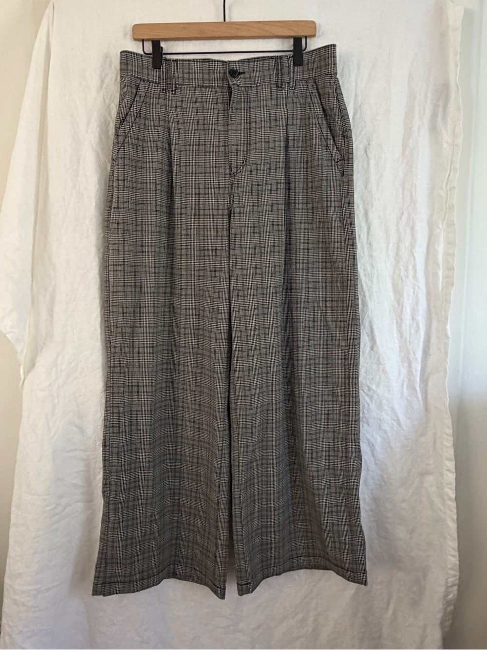 American Eagle Wide Leg Pants Womens Brown Plaid Stretch High Rise Trouser 10